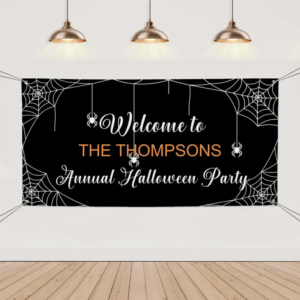 Custom Halloween Decoration Banner - Personalized Spider web Banner - Gift For Marvel Lovers,Party Lovers,Children