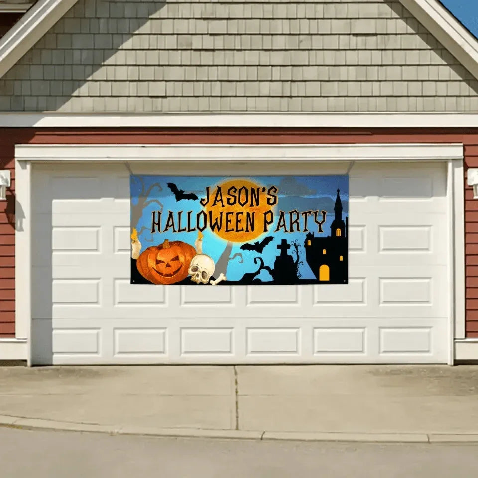 Custom Halloween Party Decoration Banner - Personalized Pumpkin Skull Bat Banner - Halloween Party Supplies - Joliny