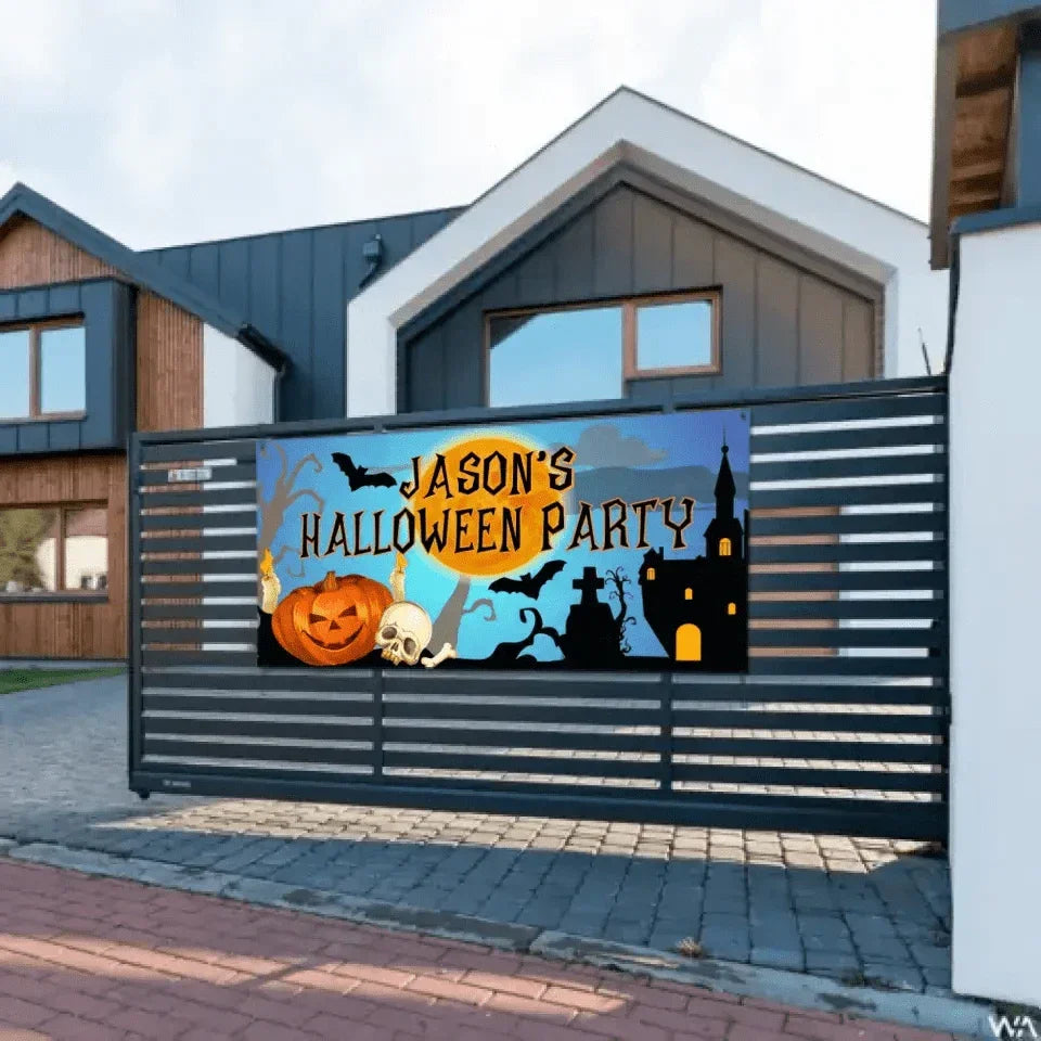 Custom Halloween Party Decoration Banner - Personalized Pumpkin Skull Bat Banner - Halloween Party Supplies - Joliny