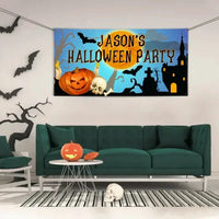 Custom Halloween Party Decoration Banner - Personalized Pumpkin Skull Bat Banner - Halloween Party Supplies - Joliny