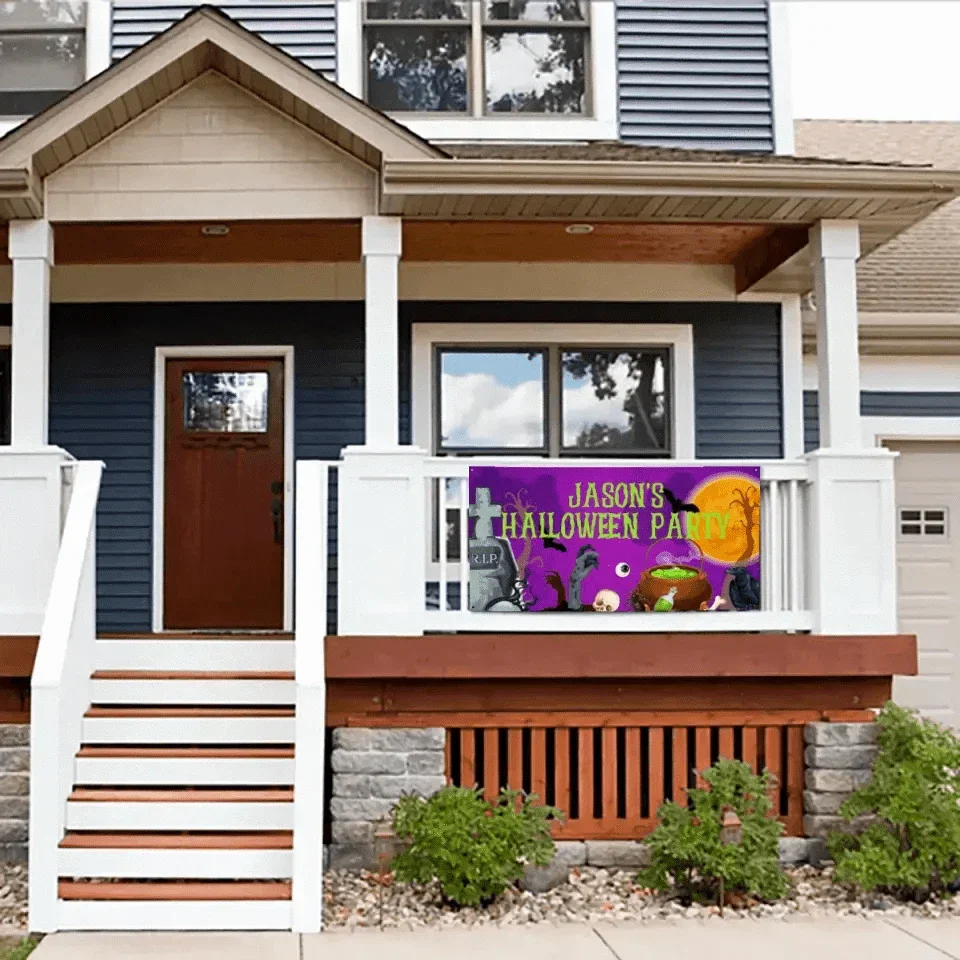 Custom Halloween Party Decoration Banner - Personalized Purple Horror Banner - Halloween Party Supplies - Joliny