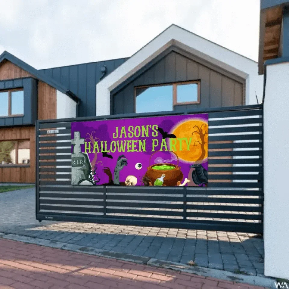 Custom Halloween Party Decoration Banner - Personalized Purple Horror Banner - Halloween Party Supplies - Joliny