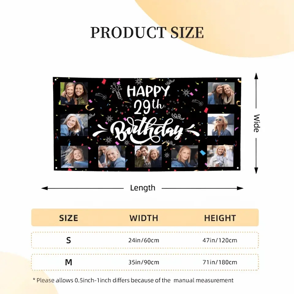 Custom Happy Birthday Banner, 9 Photos Birthday Banner - Joliny
