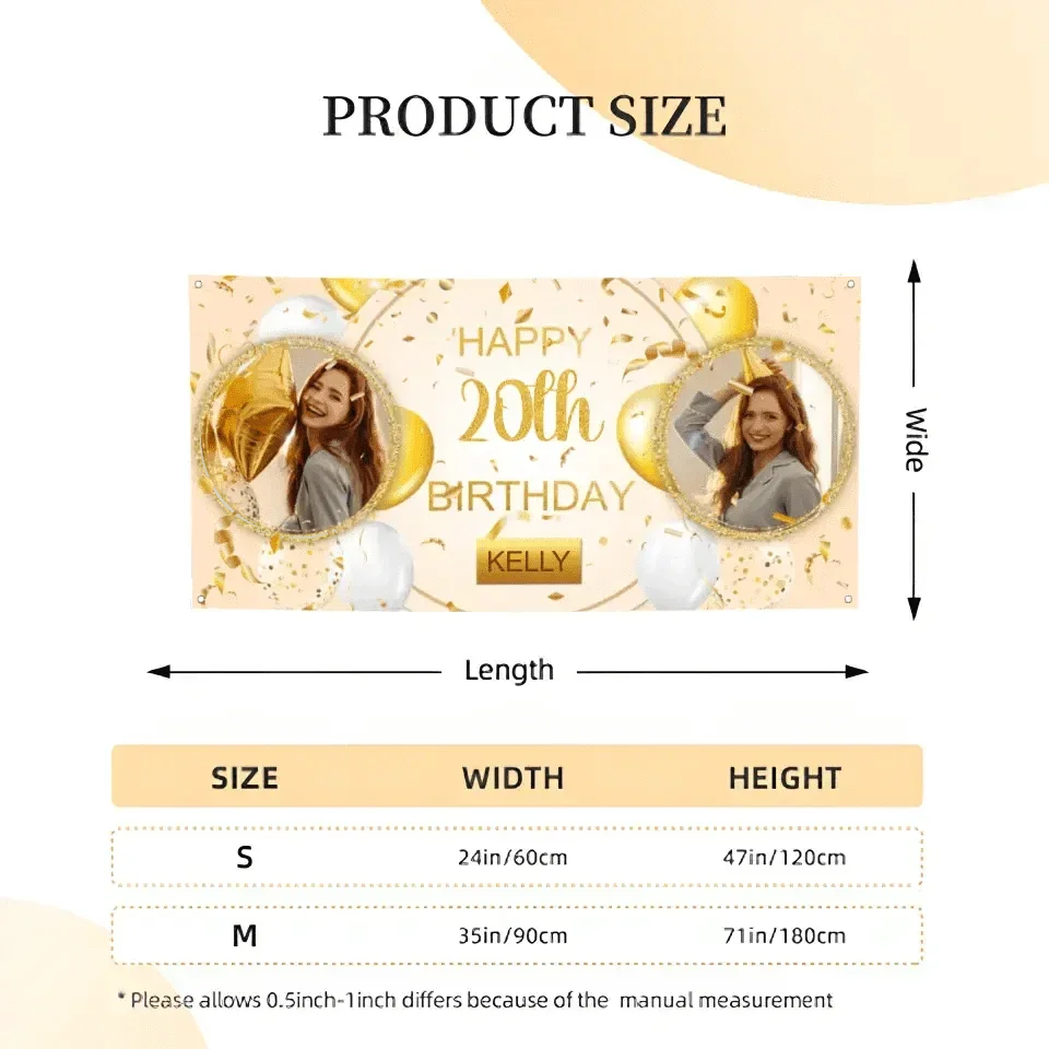 Custom Happy Birthday Banner Personalized Banners and Signs with Photo Name for Women Men Kids Party Decorations - Joliny