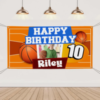 Custom Happy Birthday Banner - Personalized Basketball Banner - Gift For Children,Boy Girl Sports - Joliny