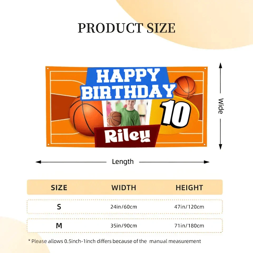 Custom Happy Birthday Banner - Personalized Basketball Banner - Gift For Children,Boy Girl Sports - Joliny