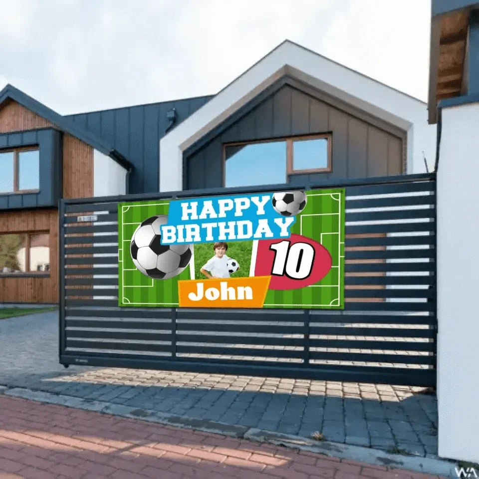 Custom Happy Birthday Banner - Personalized Soccer Banner - Gift For Children,Sports Enthusiasts - Joliny
