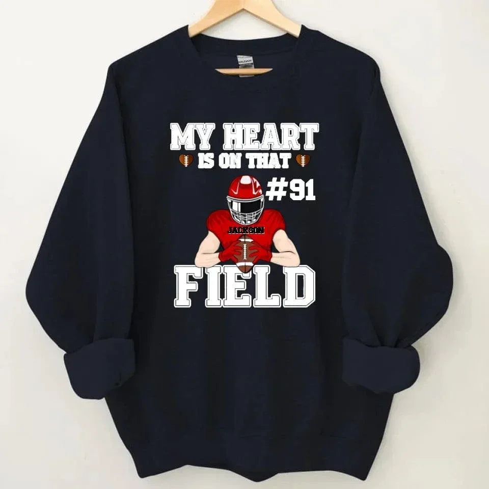 Customised My Heart Is On That Field Theme Clothes - Personalised Football Game Day Sweatshirt - A Gift for Players,Family,Friend - Joliny