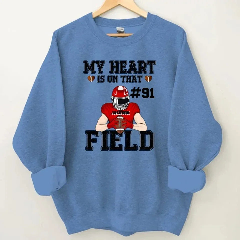 Customised My Heart Is On That Field Theme Clothes - Personalised Football Game Day Sweatshirt - A Gift for Players,Family,Friend - Joliny