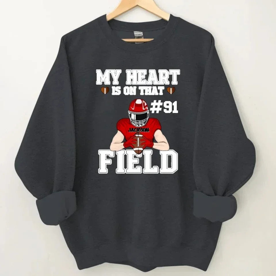 Customised My Heart Is On That Field Theme Clothes - Personalised Football Game Day Sweatshirt - A Gift for Players,Family,Friend - Joliny