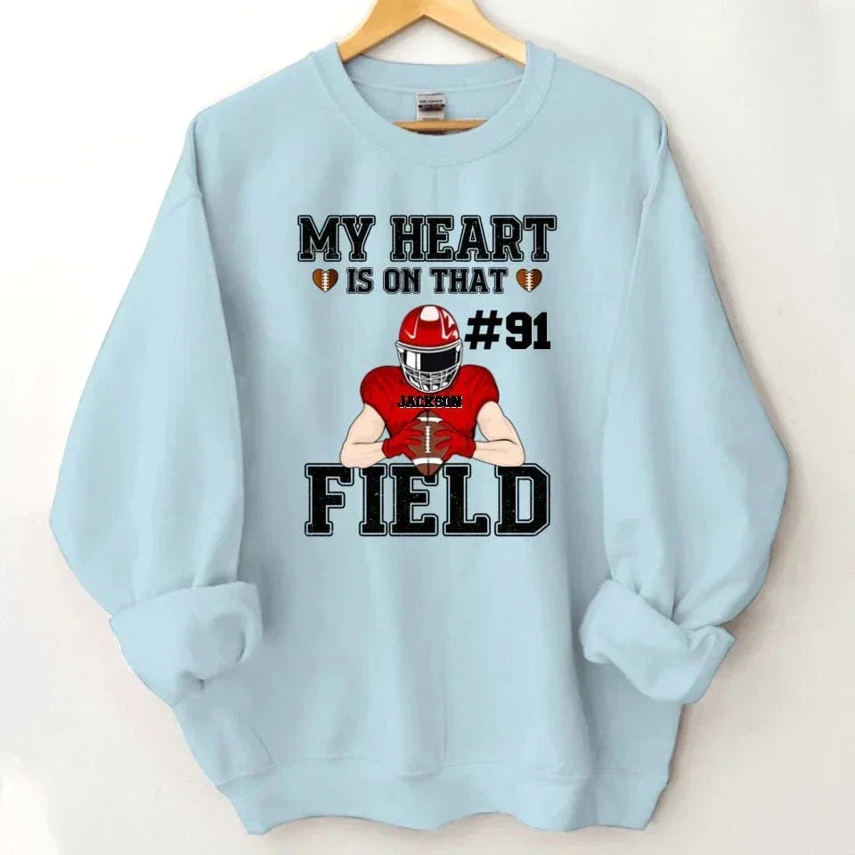Customised My Heart Is On That Field Theme Clothes - Personalised Football Game Day Sweatshirt - A Gift for Players,Family,Friend - Joliny