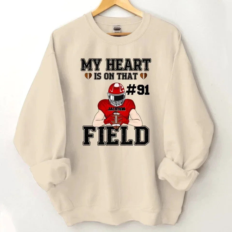 Customised My Heart Is On That Field Theme Clothes - Personalised Football Game Day Sweatshirt - A Gift for Players,Family,Friend - Joliny