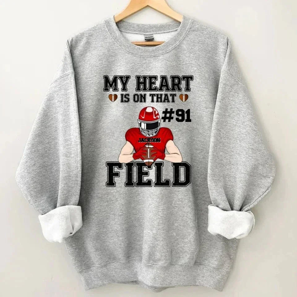 Customised My Heart Is On That Field Theme Clothes  - Personalised Football Game Day Sweatshirt - A Gift for Players,Family,Friend