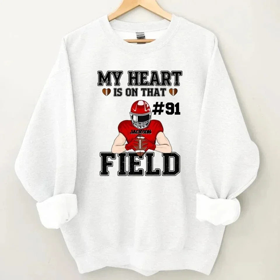 Customised My Heart Is On That Field Theme Clothes  - Personalised Football Game Day Sweatshirt - A Gift for Players,Family,Friend