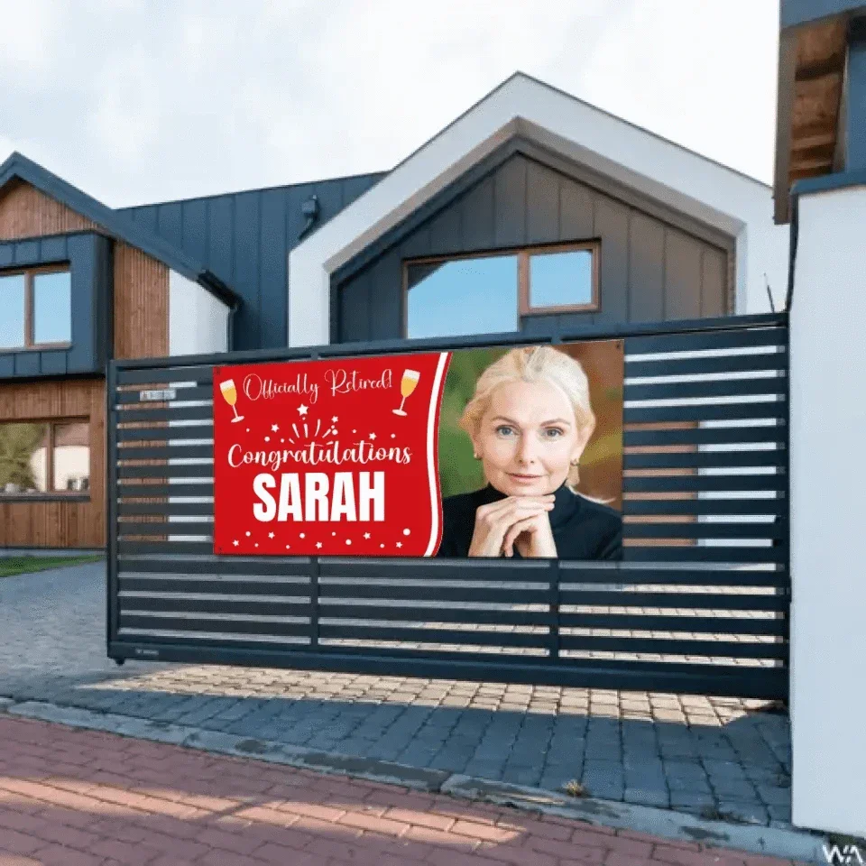 Custom Officially Retirement Banner - Personalized Congratulations Happy Retirement Banner Sign - Gift For Retirees - Joliny