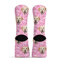 Custom Personalized Photo Pet Face Socks - Personalized Pet Photo Multi Color Paw Print and Bone Pattern Stockings - A Gift For Pet Lovers,Pet Owners - Joliny
