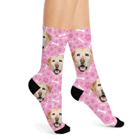 Custom Personalized Photo Pet Face Socks - Personalized Pet Photo Multi Color Paw Print and Bone Pattern Stockings - A Gift For Pet Lovers,Pet Owners - Joliny