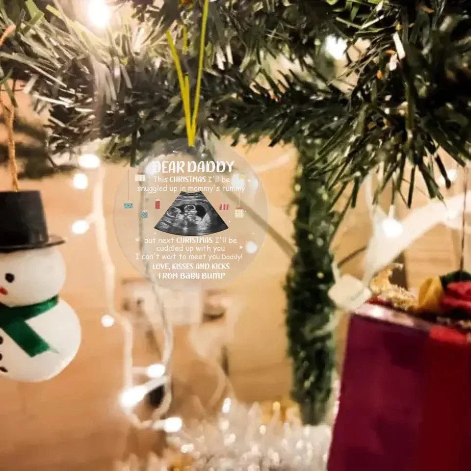 Custom Photo Baby Bump To Daddy, Mommy - Christmas Gift For New Parents - Personalized Circle Acrylic Ornament - Joliny