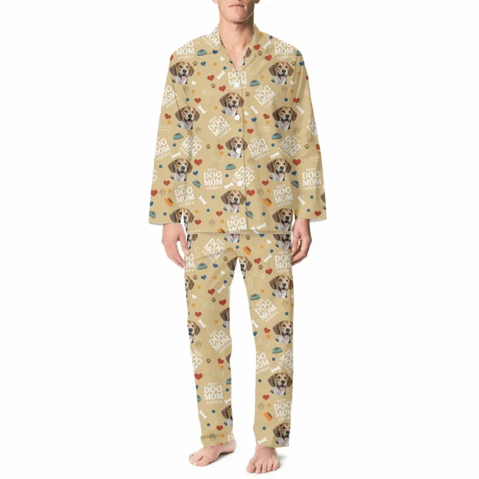 Custom Photo Best Dog Mom Dog Dad - Personalized Pajama Pants - Joliny