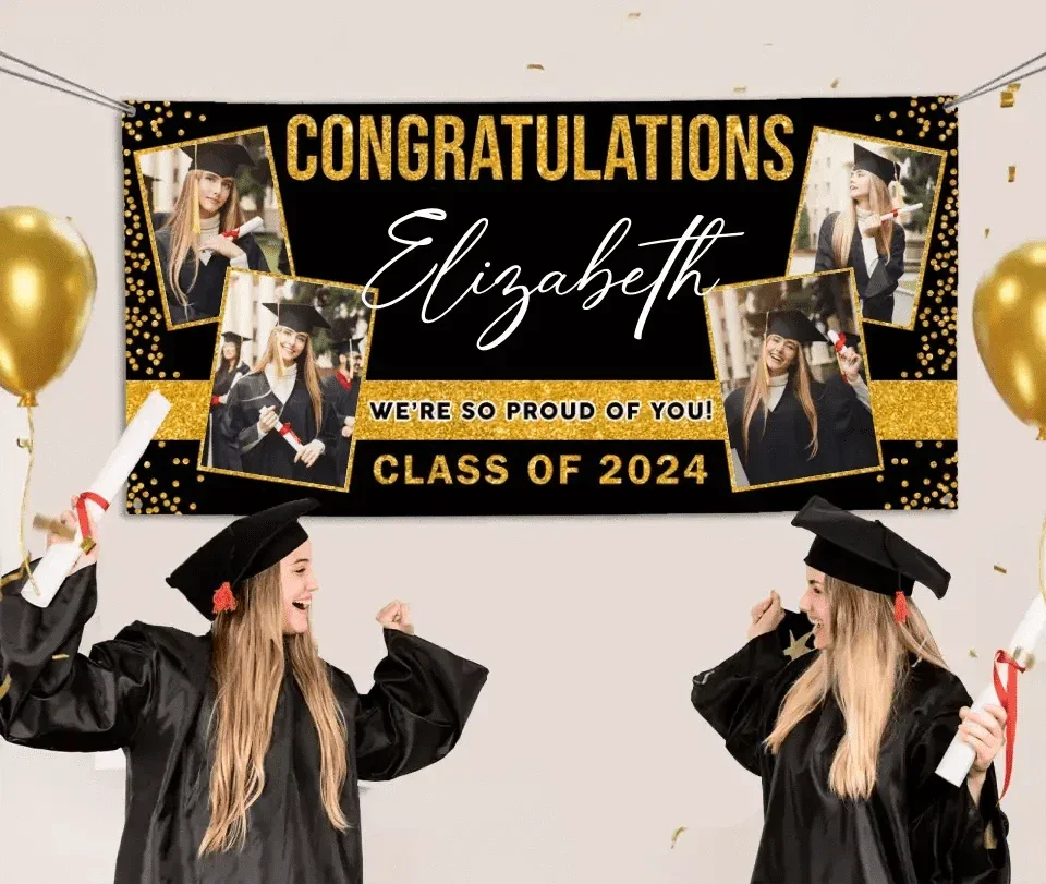 Custom Photo Colorful Congrats Class 2024 Banner- Graduation Party Decorations