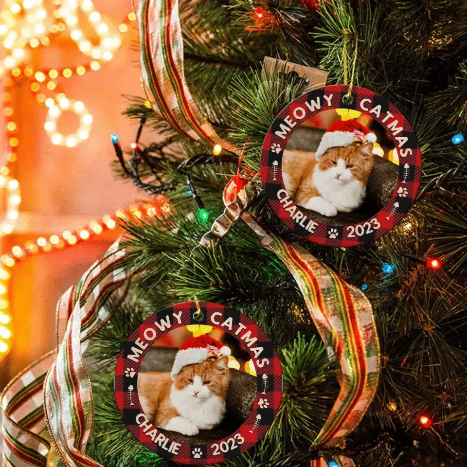 Custom Photo First Christmas - Dog & Cat & Baby Personalized Custom Ceramic Ornament - Christmas Gift For Family - Joliny