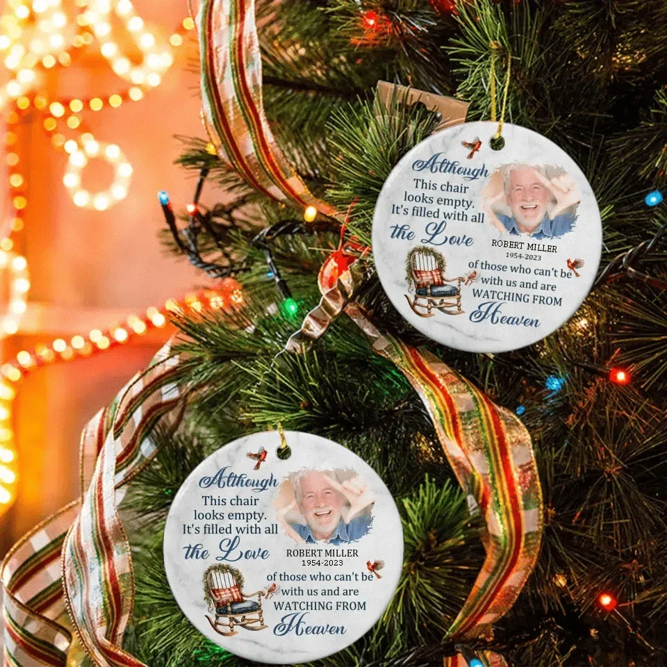 Custom Photo Memorial Ceramic Ornament - Sympathy Gift For Family Members - It's Filled With All The Love - Joliny