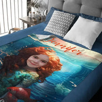 Custom Photo Name Little Mermaid Blanket, Personalized Gift for Daughter, Little Mermaid Birthday Surprise - Joliny