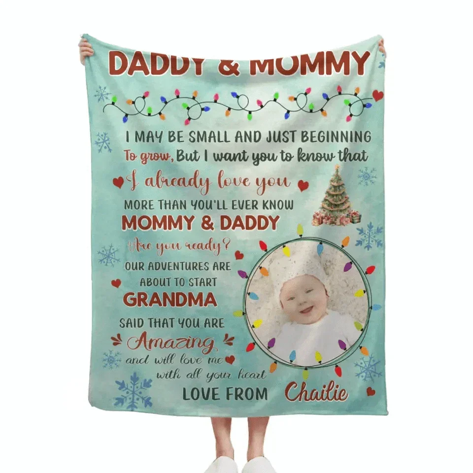Custom Photo Personalized Baby Blanket - Dear Mommy And Daddy Family - Joliny