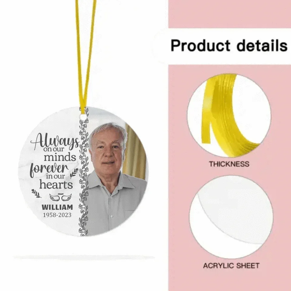 Custom Photo You'll Be Forever In Our Hearts - Memorial Personalized Round Shaped Acrylic Ornament - Christmas Gift, Sympathy Gift - Joliny