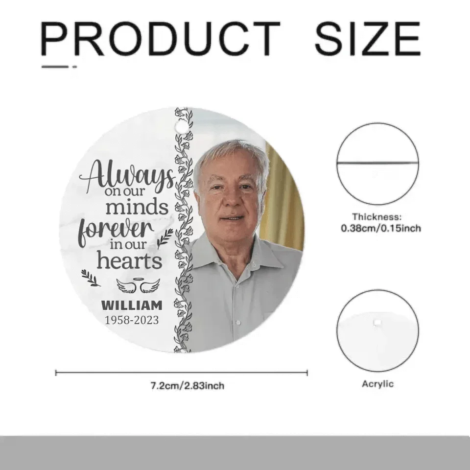 Custom Photo You'll Be Forever In Our Hearts - Memorial Personalized Round Shaped Acrylic Ornament - Christmas Gift, Sympathy Gift - Joliny
