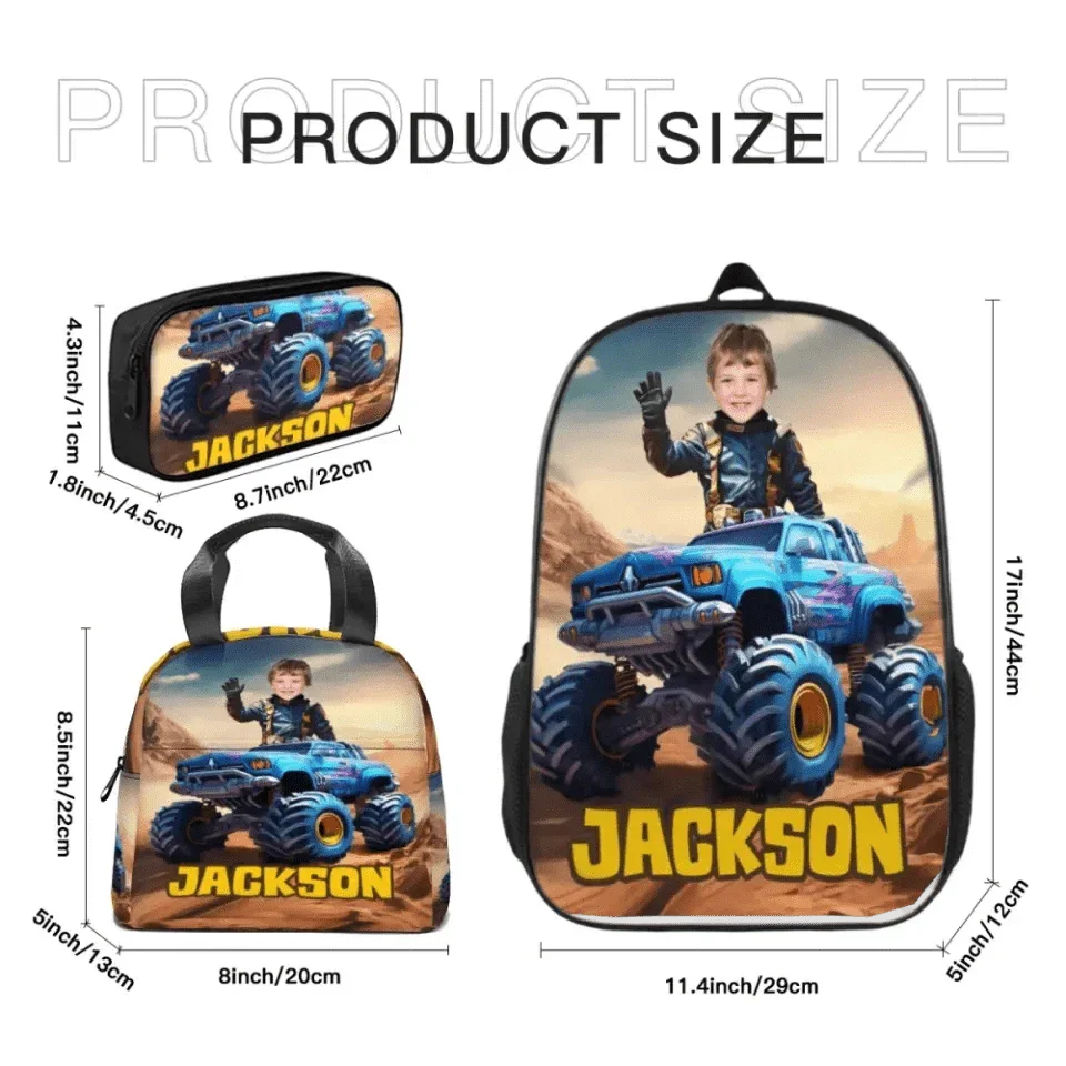 Custom Truck School Bag with Boy's Name Print, Personalized Kid's School Season Gift - Joliny