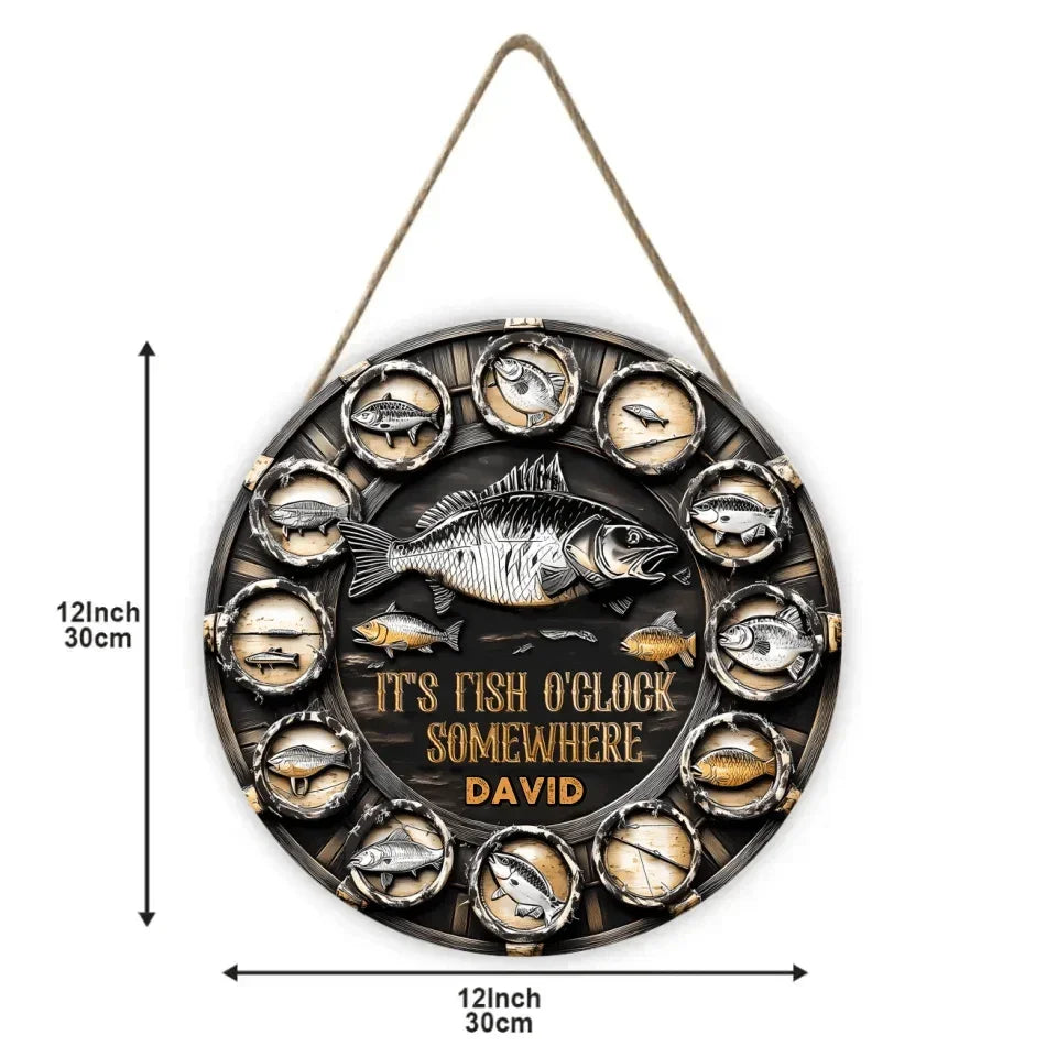 It's Fish Oclock Somewhere - Personalized Fishing Wooden Door Sign - A Gift for the Fishing Enthusiast! - Joliny
