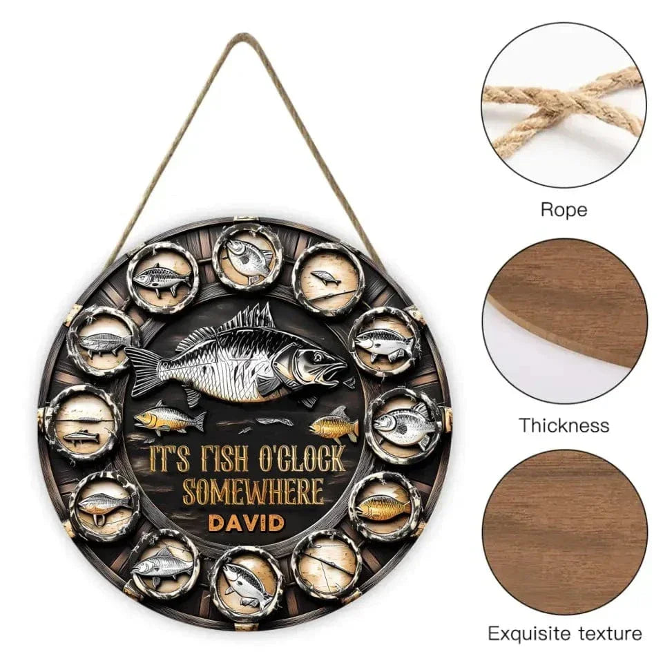 It's Fish Oclock Somewhere - Personalized Fishing Wooden Door Sign - A Gift for the Fishing Enthusiast! - Joliny