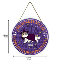 Custom Wooden Door Sign - Personalized The Wicked Witch And Little Monsters Live Here - Halloween Gift for Pet Lovers, Cat Lovers - Joliny