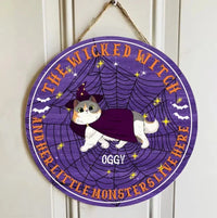 Custom Wooden Door Sign - Personalized The Wicked Witch And Little Monsters Live Here - Halloween Gift for Pet Lovers, Cat Lovers - Joliny