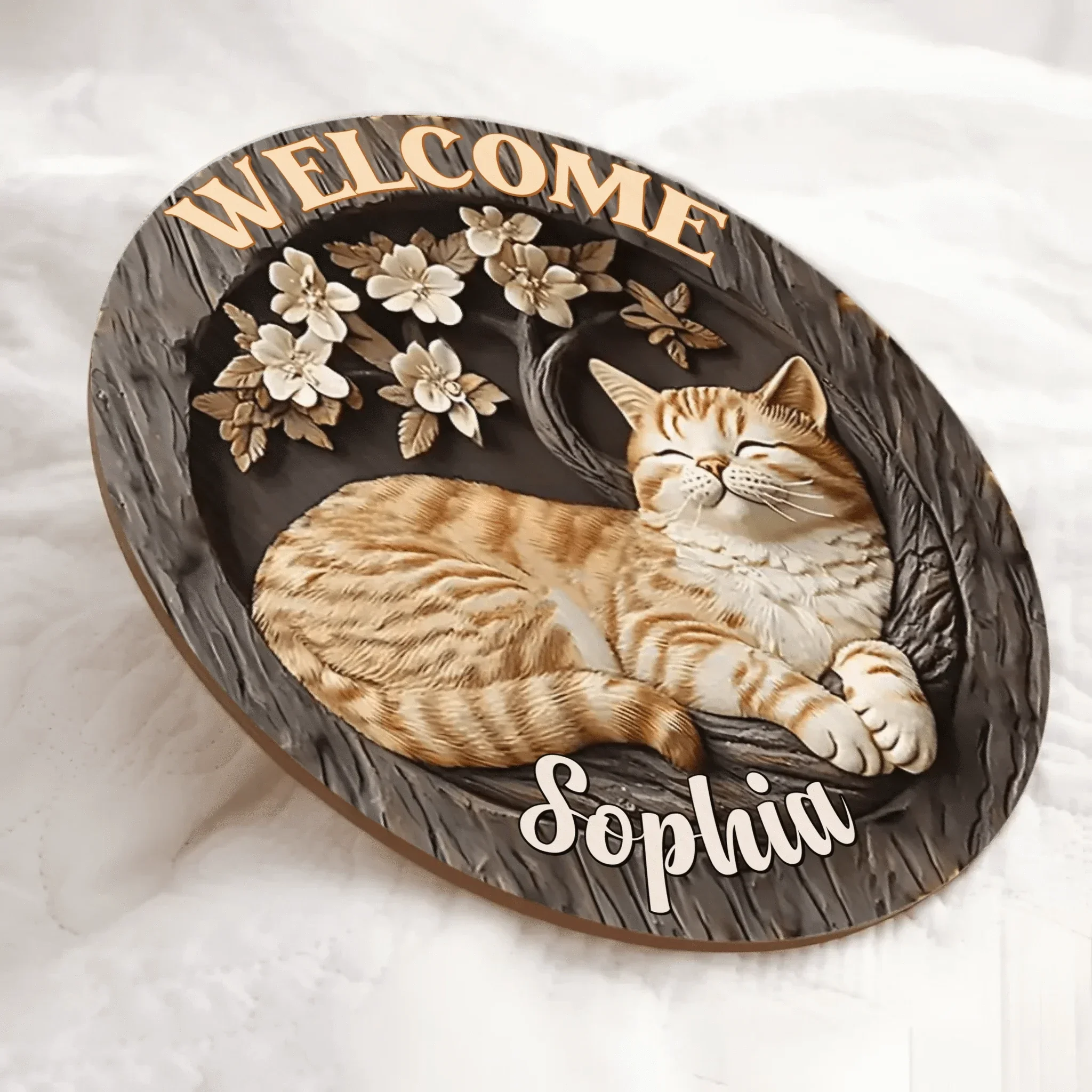Customised Cat Wooden Door Signs - Cat-themed Round Wooden Signs with Personalised Name and Photo - A Gift For Family,Friend,Cat Lovers,Cat Owners
