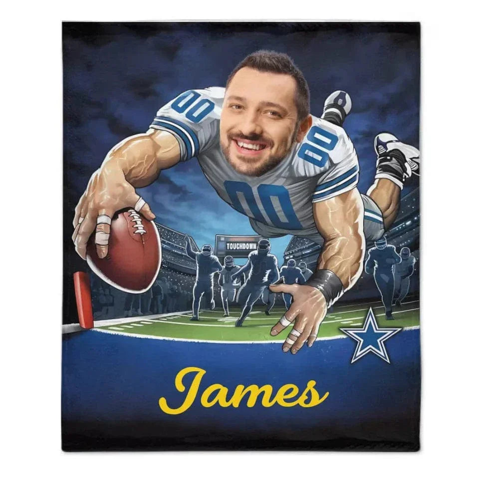 Customised Football Themed Blankets - Personalised Photo and Name Footballer Blankets - A Gift For Father,Football Players,Football Lovers - Joliny