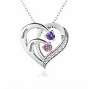 Customised Heart Necklace - Personalised Name and Birthstone Silver Heart Necklace - Meaningful Gift For Mom,Grandma - Joliny