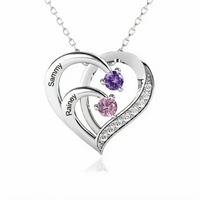 Customised Heart Necklace - Personalised Name and Birthstone Silver Heart Necklace - Meaningful Gift For Mom,Grandma - Joliny