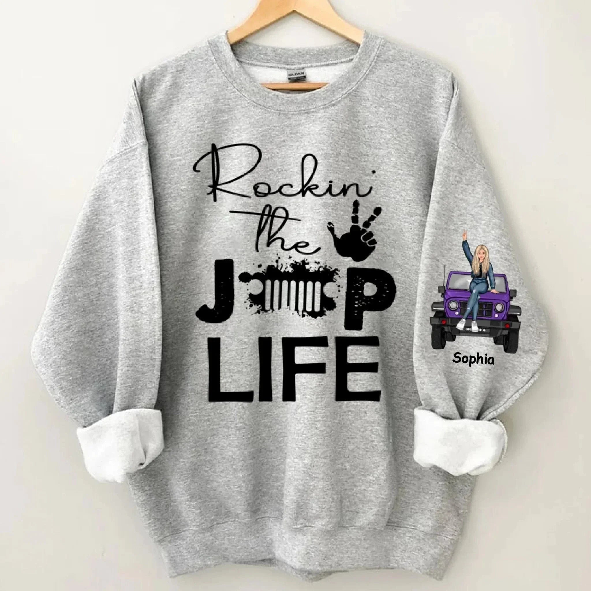 Customised Jeep Themed Sweatshirt - Personalised Jeep and Rock Girl Print Sweatshirt - A Gift For Girl,Friend,BFF,Jeep Lovers - Joliny