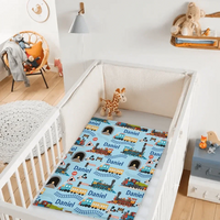 Customised Railway Train Blanket - Personalised Name Railway Train Pattern Blue Blanket - A Gift For Children,Boy,Baby,Train Lover - Joliny