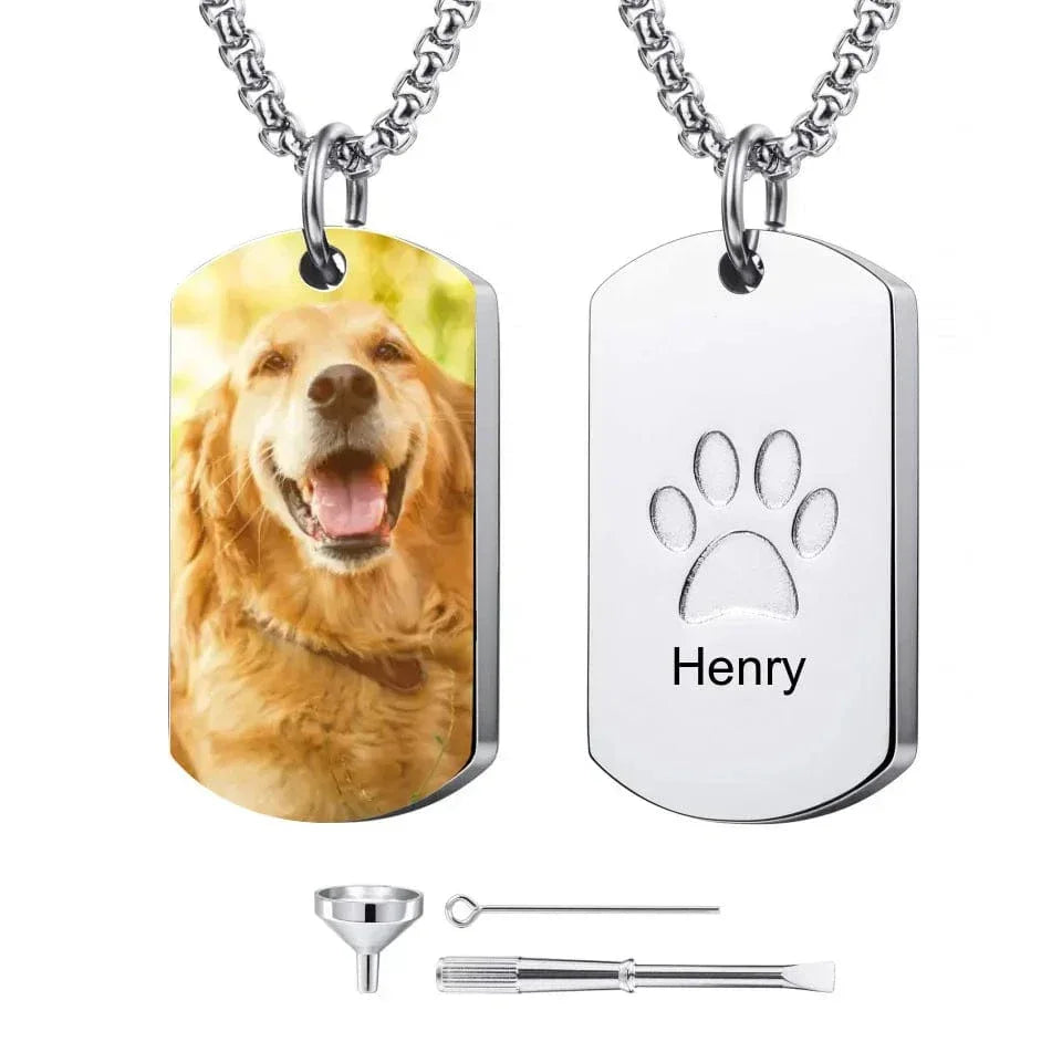 Customised Tag Necklace - Personalised Pet Photo and Name Paw Print keepsake Necklace - A Keepsake Gift For Pet Owners,Pet Lovers