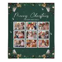 Customizable Christmas Home Blanket with 9 Photos - Christmas Themed Personalized Family Photo Soft Flannel Blanket - Christmas Gift For Family,Party - Joliny