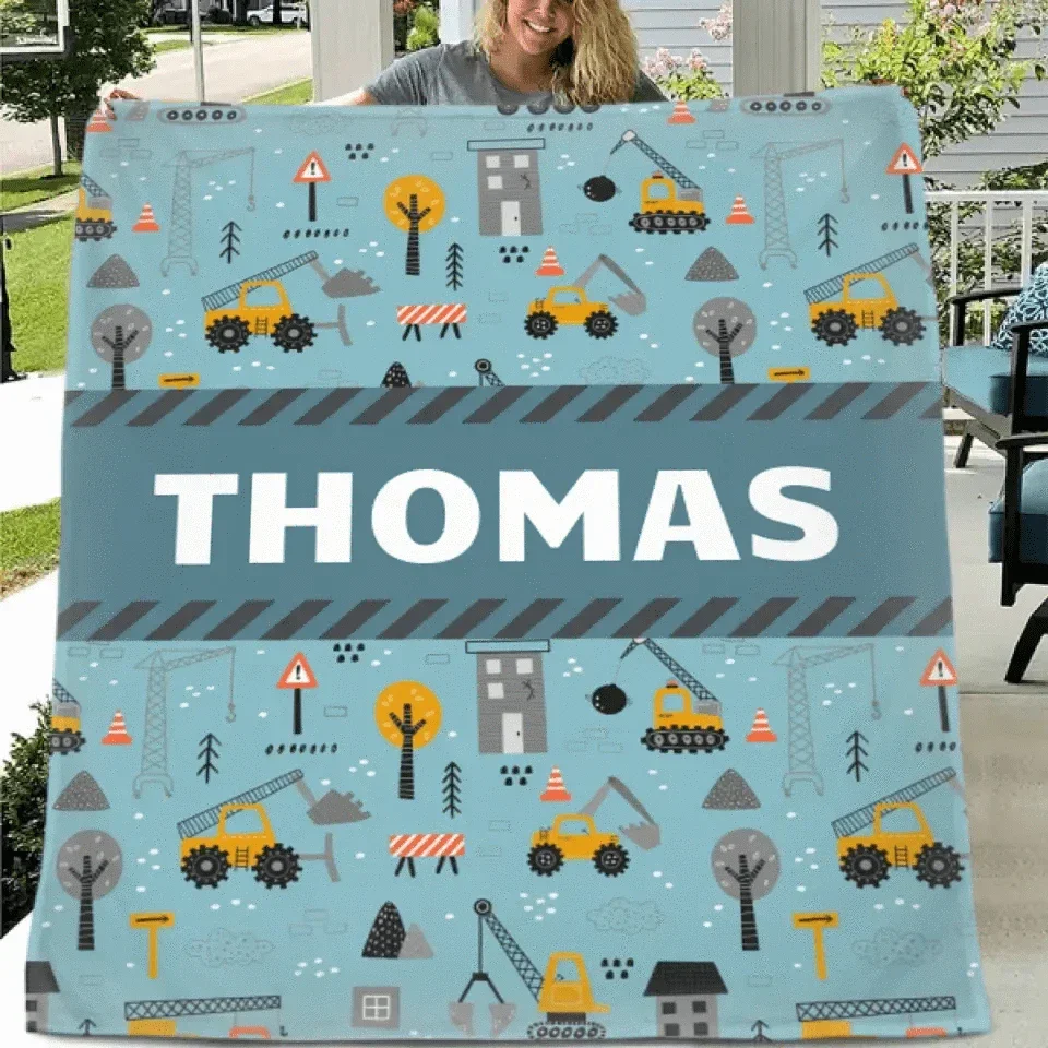 Customized Baby Name Blankets, Dump Trucks Construction Truck Baby Blankets