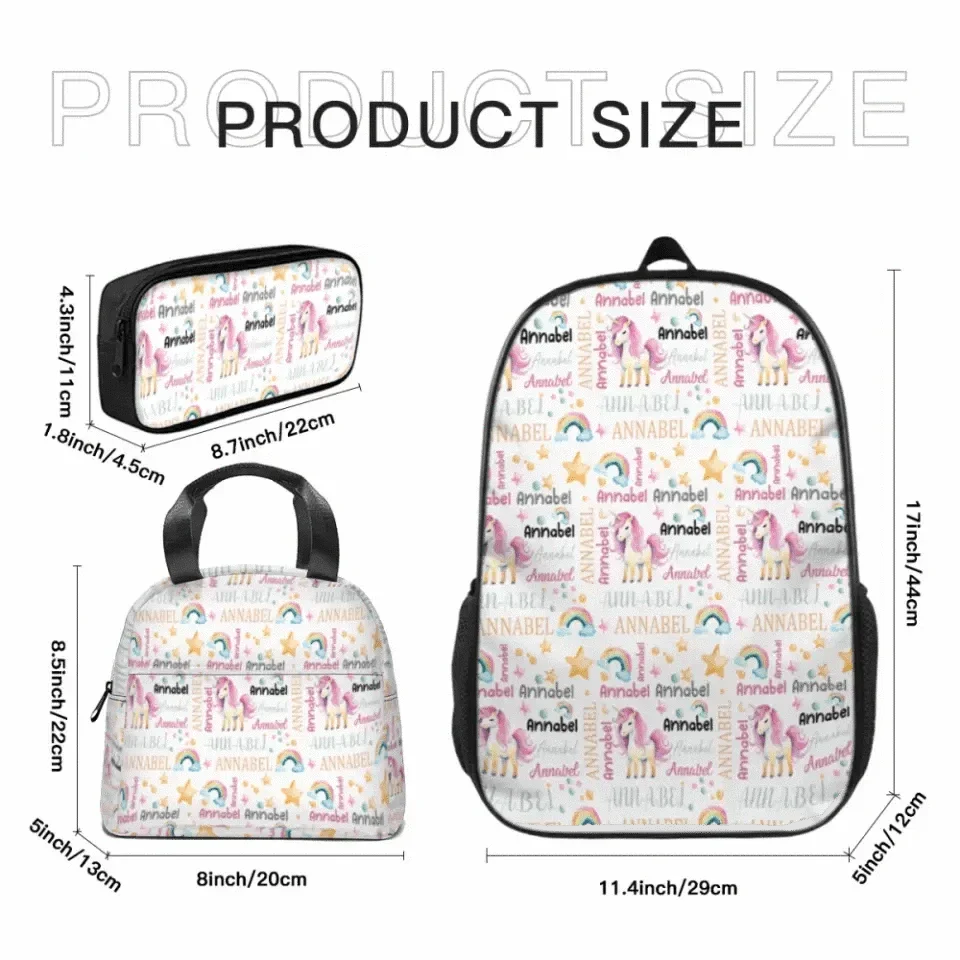 customized backpack with unicorn pattern name, gift for the beginning of school season - Joliny