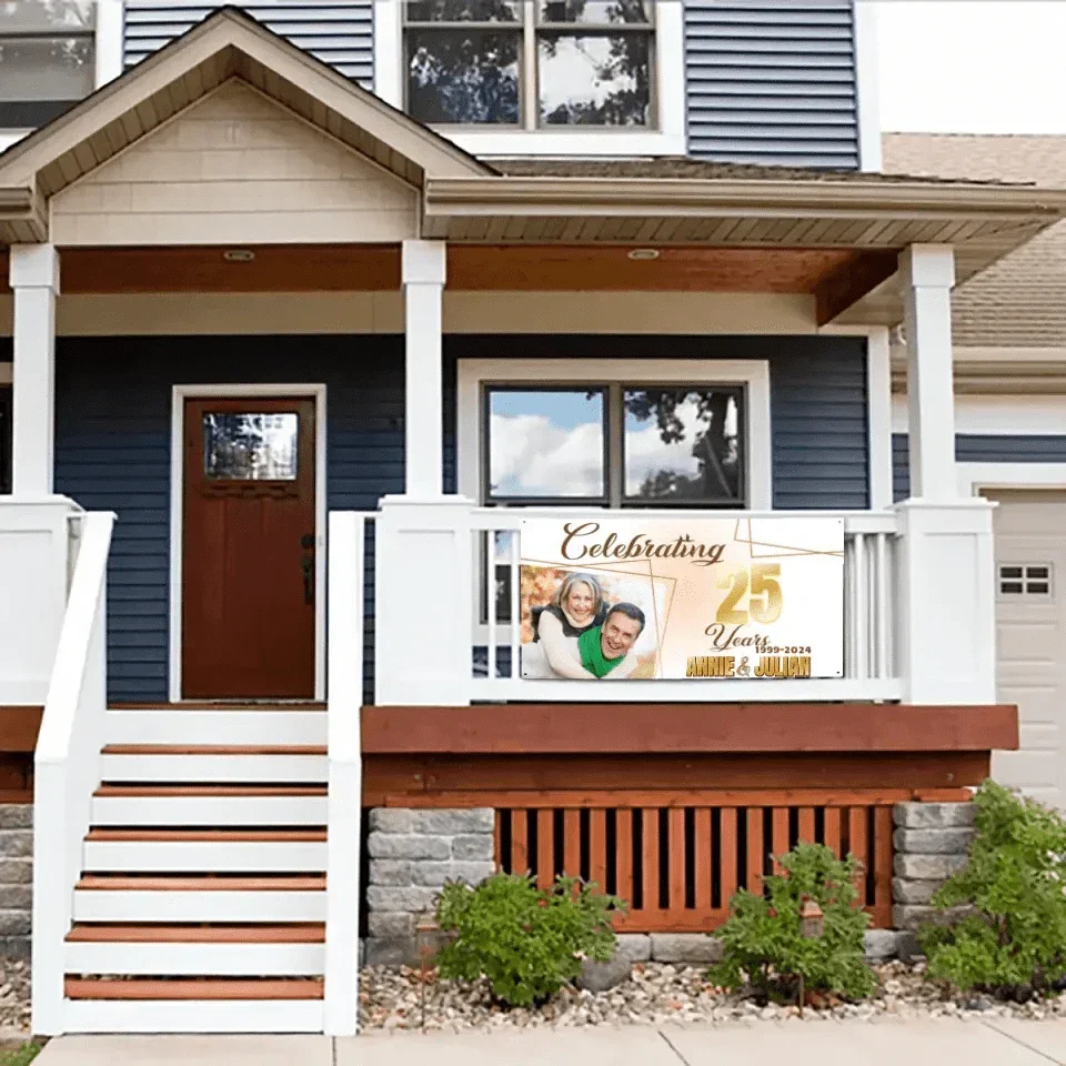 Customized Banner With Photo And Name - Personalized Anniversary Banner - Gift For Couples, Couples' Anniversary - Joliny