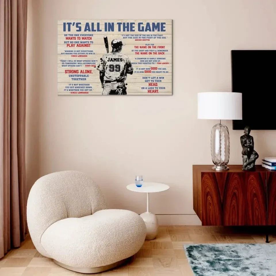 Customized Baseball Poster Wall Art - Personalized Name,Number And Gender In A Classic Colorway Baseball Themed Unframed Canvas Painting - Gift For Baseball Lovers,Baseball Players - Joliny