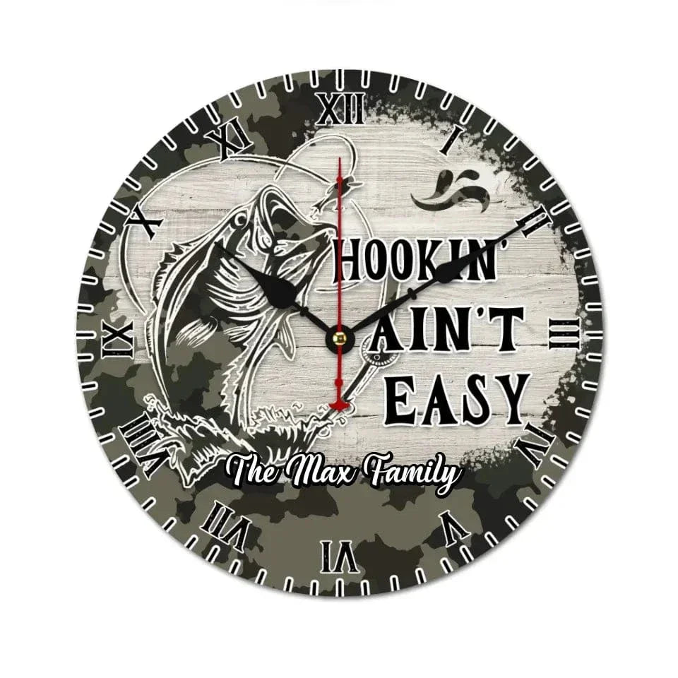 Customized Camping Themed Wall Clocks - Personalized Text Fishing Pattern Camo Style Wall Clock - A Gift For Family,Friend,Camping Enthusiasts,Angler