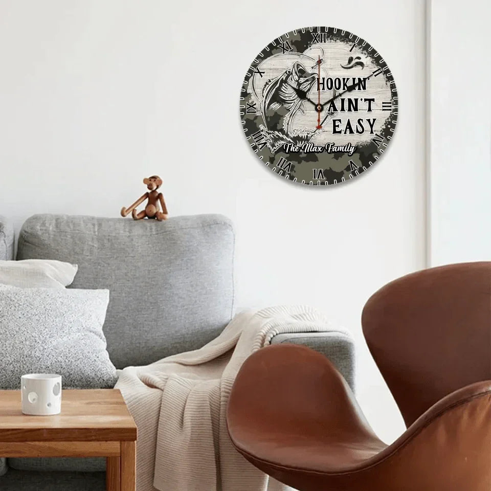 Customized Camping Themed Wall Clocks - Personalized Text Fishing Pattern Camo Style Wall Clock - A Gift For Family,Friend,Camping Enthusiasts,Angler - Joliny