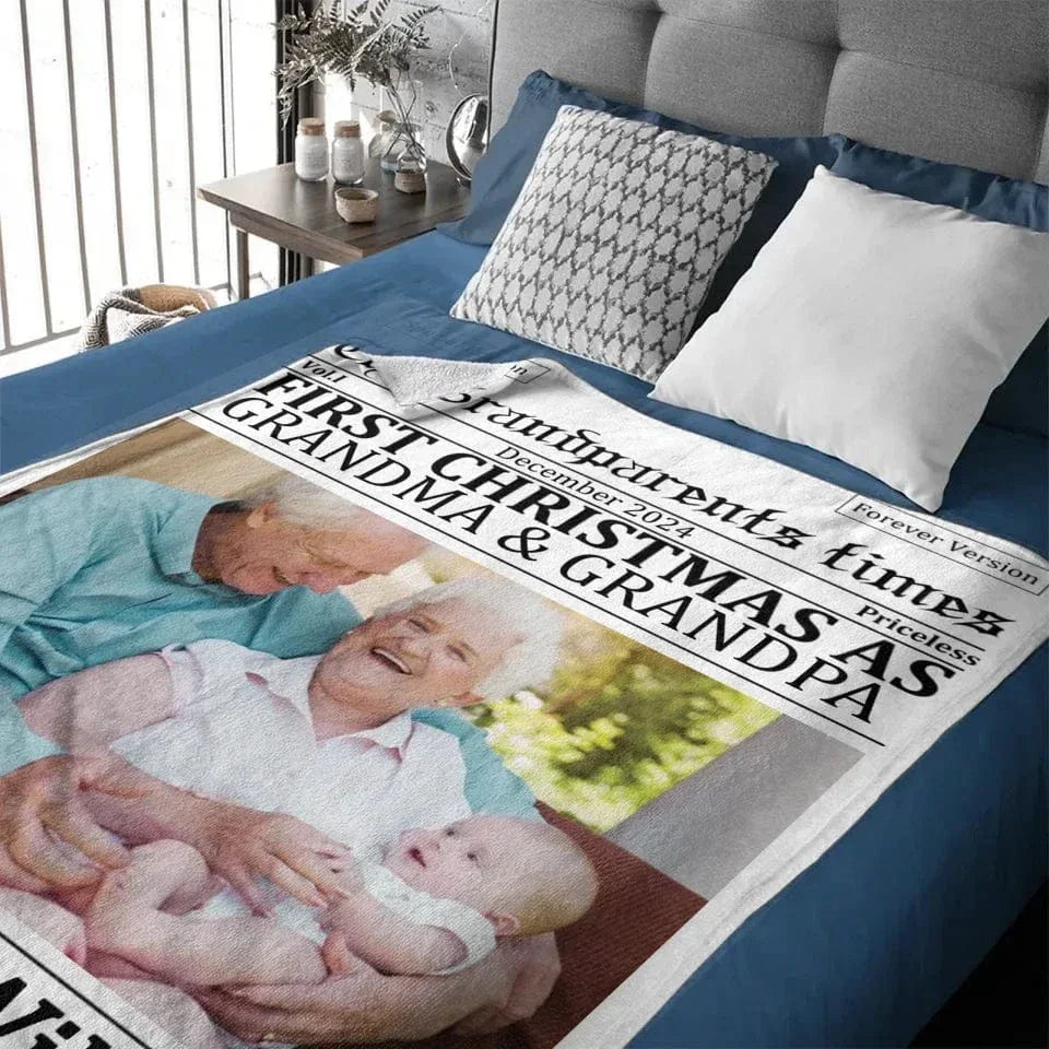 Customized Christmas Blankets - Personalized Nickname and Photo Christmas Memorial Blanket - A Gift For Family,Grandparents,Parents - Joliny